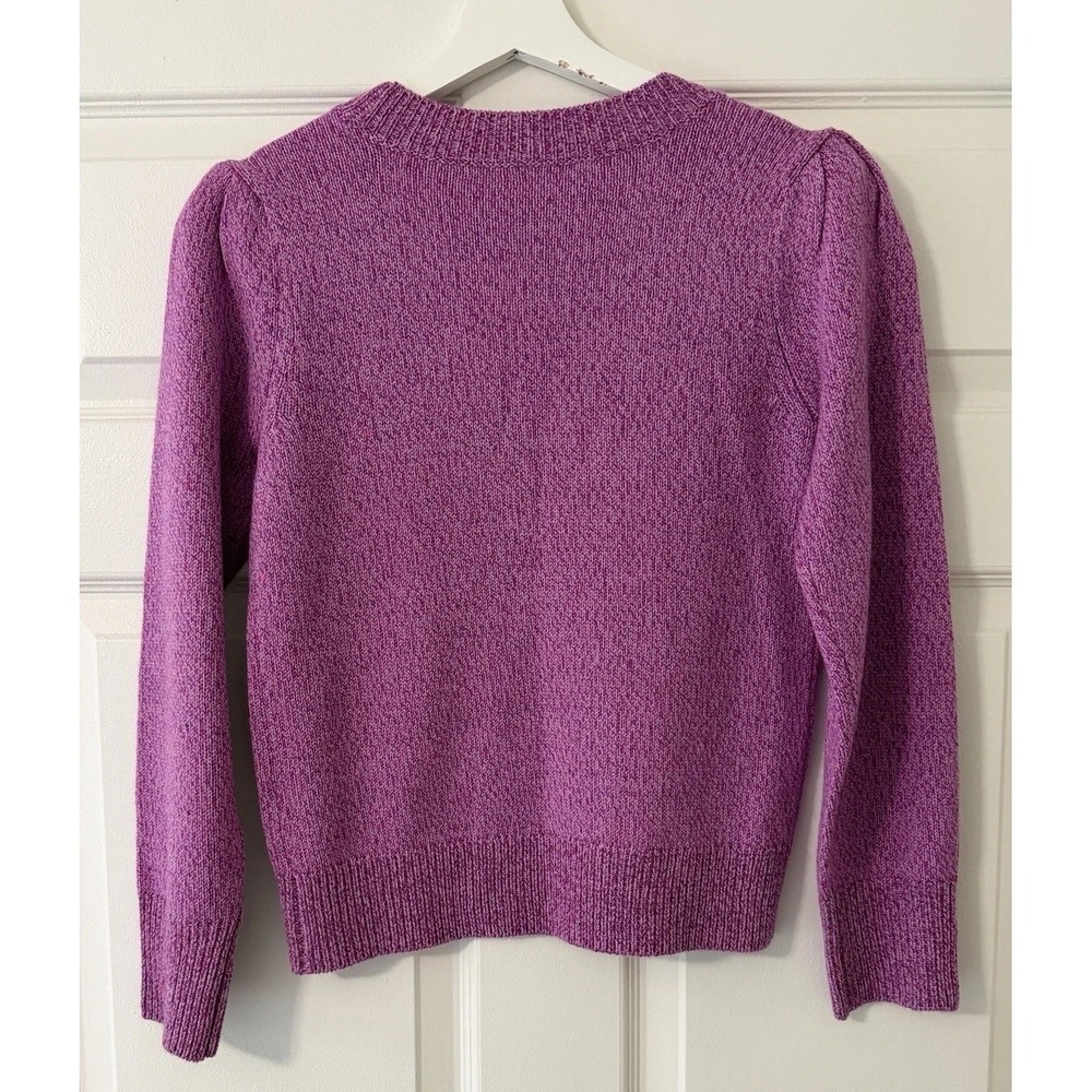 Veronica Beard Kenia Merino Wool Blend V-Neck Puff Shoulder Sweater Fuchsia XS - Picture 3 of 14
